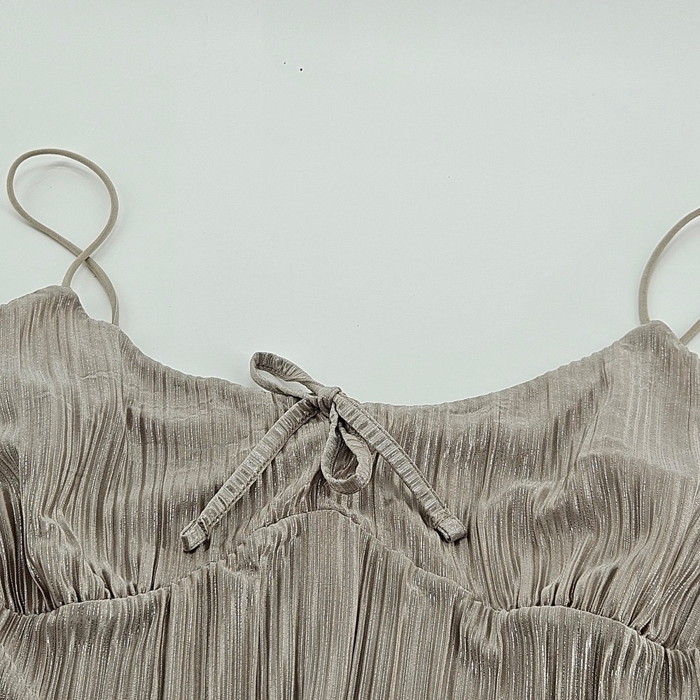 Y2K No Comment Babydoll Champagne Metallic Pleated Maxi Slip Dress L Fairy Glam - Picture 4 of 9